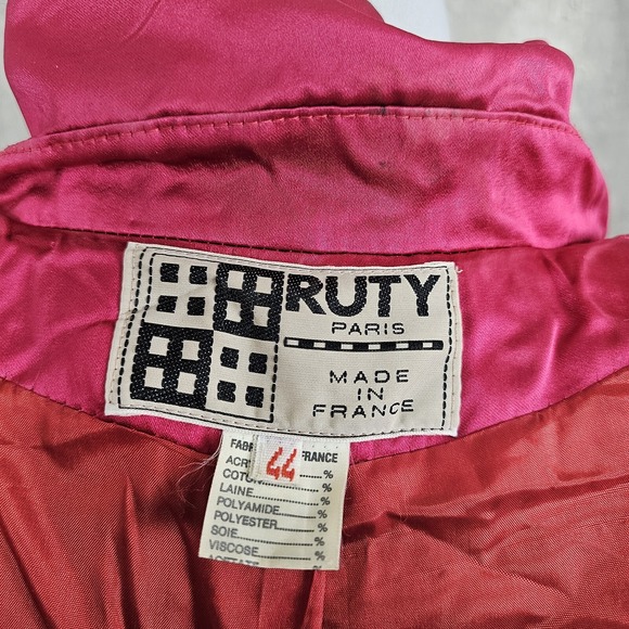 Ruty Paris Made in France Bouclé Tweed Blazer Pink Satin Trim Gold‎ Buttons 44 - Picture 9 of 15